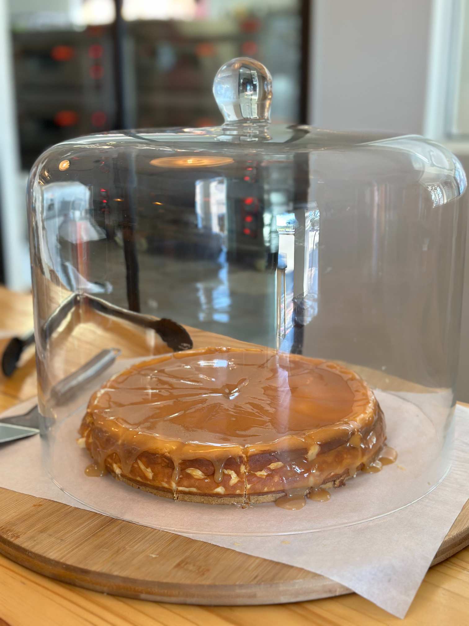 A salted caramel baked cheesecake